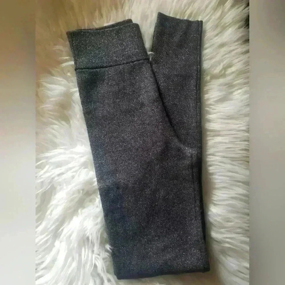 Express High Waisted Black Silver Glitter Sparkle Metallic Leggings - Picture 2 of 9